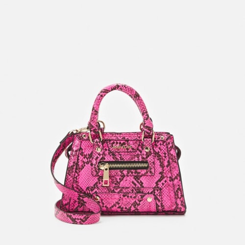 River island snake print zip front tote in bright pink 3